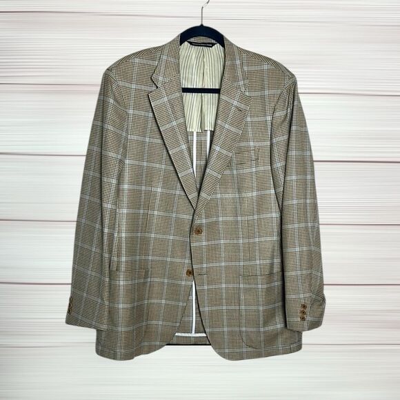 COPPLEY Ermenegildo Zegna Taupe Livid Plaid Lightweight Blazer Half Lined 42R - Picture 1 of 15